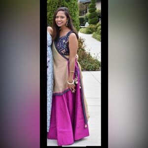 Indian lehenga three piece magenta pink, blue and gold